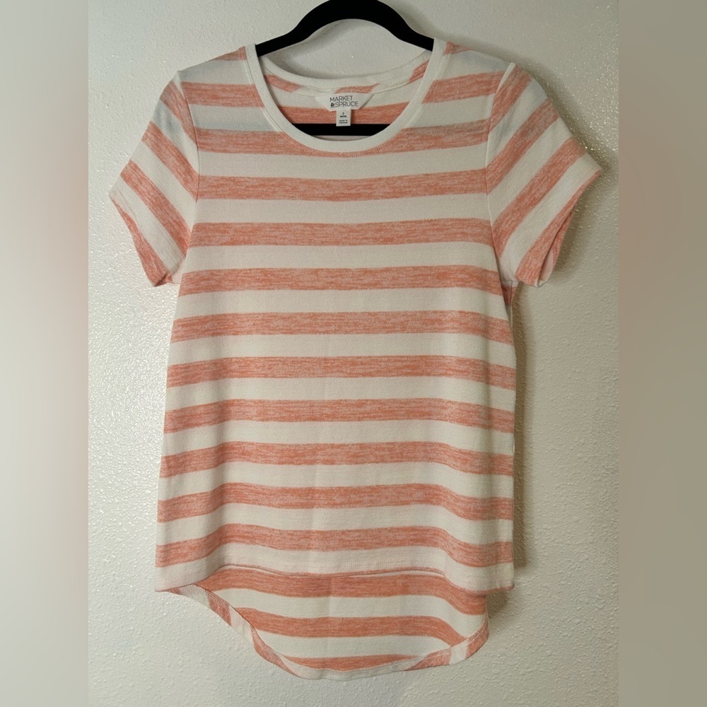 Market & Spruce Peach and White Striped Short Sleeve Tee Size Small Petite